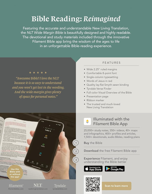 NLT Wide Margin Bible, Filament Enabled (Leatherlike, Grace & Bloom, Indexed, Red Letter)