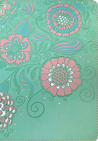 NLT Girls Life Application Study Bible (Leatherlike, Seafoam Teal/Pink Flowers)