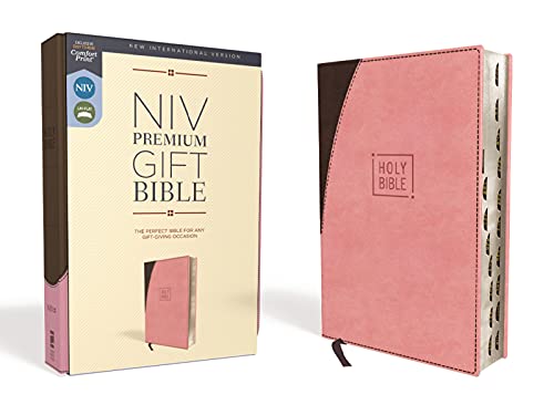 Niv, Premium Gift Bible, Leathersoft, Pink/Brown, Red Letter Edition, Indexed, Comfort Print by Zondervan, Imitation Leather book cover