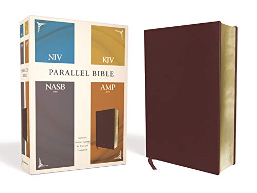 Niv, Kjv, Nasb, Amplified, Parallel Bible, Bonded Leather, Burgundy: Four Bible Versions Together for Study and Comparison by Zondervan, Bonded Leather book cover