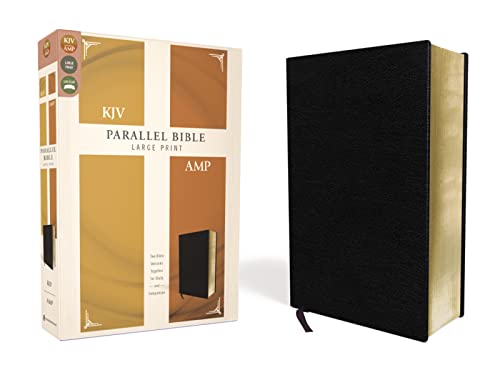 KJV, Amplified, Parallel Bible, Large Print, Bonded Leather, Black, Red Letter Edition: Two Bible Versions Together for Study and Comparison by Zondervan, Bonded Leather book cover