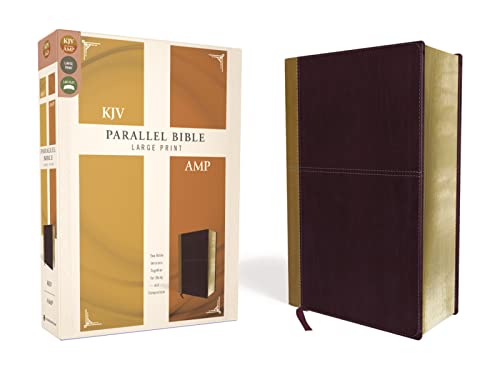 KJV, Amplified, Parallel Bible, Large Print, Leathersoft, Tan/Burgundy, Red Letter Edition: Two Bible Versions Together for Study and Comparison by Zondervan, Imitation Leather book cover