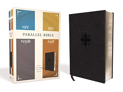 Niv, Kjv, Nasb, Amplified, Parallel Bible, Leathersoft, Black: Four Bible Versions Together for Study and Comparison by Zondervan, Imitation Leather book cover