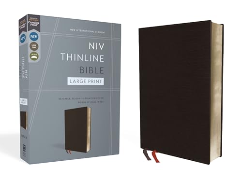 NIV, Thinline Bible, Large Print, Bonded Leather, Black, Red Letter Edition (Special) by Zondervan, Bonded Leather book cover