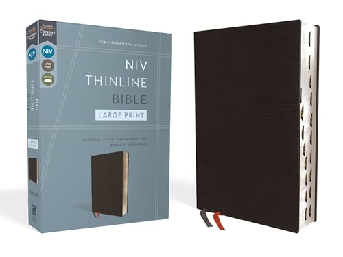 NIV, Thinline Bible, Large Print, Bonded Leather, Black, Indexed, Red Letter Edition (Special) by Zondervan, Bonded Leather book cover