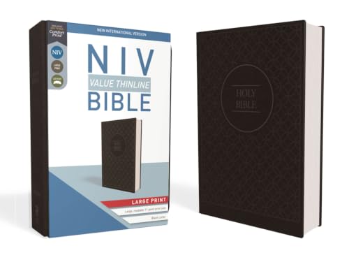 NIV, Value Thinline Bible, Large Print, Imitation Leather, Gray/Black (Special) by Zondervan, Imitation Leather book cover