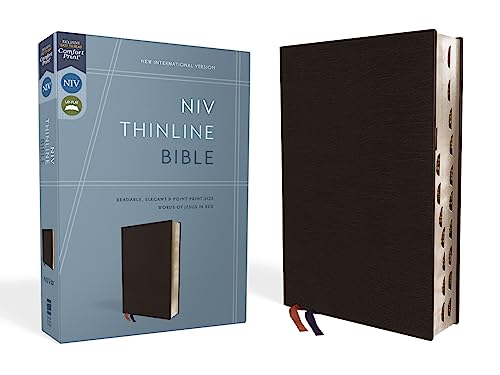 NIV, Thinline Bible, Bonded Leather, Black, Indexed, Red Letter Edition (Special) by Zondervan, Bonded Leather book cover