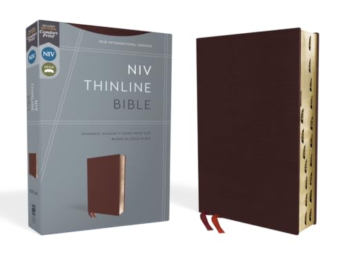 NIV, Thinline Bible, Bonded Leather, Burgundy, Indexed, Red Letter Edition (Special) by Zondervan, Bonded Leather book cover
