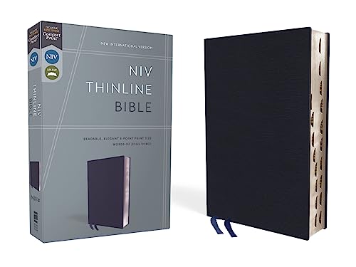 NIV, Thinline Bible, Bonded Leather, Navy, Indexed, Red Letter Edition (Special) by Zondervan, Bonded Leather book cover