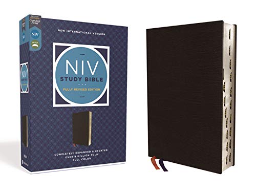 NIV Study Bible, Fully Revised Edition, Bonded Leather, Black, Red Letter, Thumb Indexed, Comfort Print book cover
