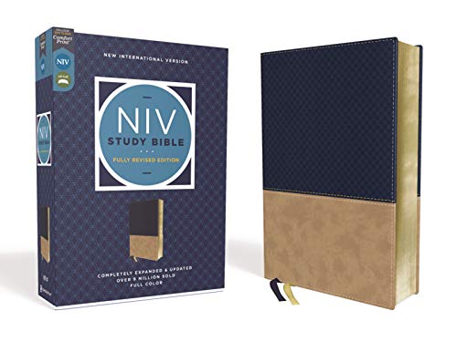 NIV Study Bible, Fully Revised Edition, Leathersoft, Navy/Tan, Red Letter, Comfort Print by Kenneth L Barker, Imitation Leather book cover