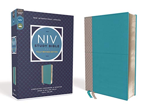 NIV Study Bible, Fully Revised Edition, Leathersoft, Teal/Gray, Red Letter, Comfort Print by Kenneth L Barker, Imitation Leather book cover