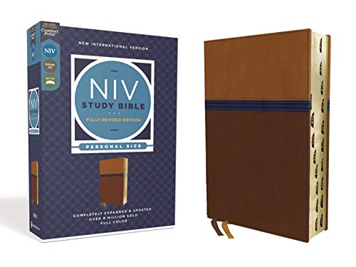 NIV Study Bible, Fully Revised Edition, Personal Size, Leathersoft, Brown/Blue, Red Letter, Thumb Indexed, Comfort Print by Kenneth L Barker, Imitation Leather book cover