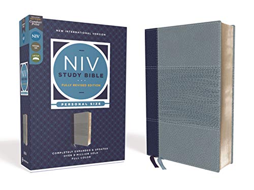 NIV Study Bible, Fully Revised Edition, Personal Size, Leathersoft, Navy/Blue, Red Letter, Comfort Print by Kenneth L Barker, Imitation Leather book cover