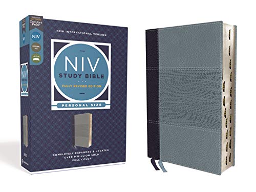 NIV Study Bible, Fully Revised Edition, Personal Size, Leathersoft, Navy/Blue, Red Letter, Thumb Indexed, Comfort Print by Kenneth L Barker, Imitation Leather book cover