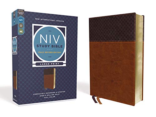NIV Study Bible, Fully Revised Edition, Large Print, Leathersoft, Brown, Red Letter, Comfort Print by Kenneth L Barker, Imitation Leather book cover