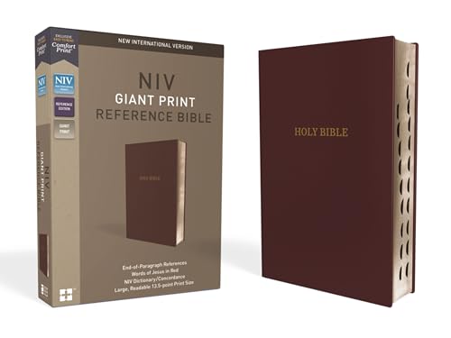 NIV, Reference Bible, Giant Print, Leather-Look, Burgundy, Red Letter Edition, Indexed, Comfort Print by Zondervan, Imitation Leather book cover