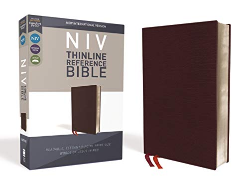 NIV, Thinline Reference Bible, Bonded Leather, Burgundy, Red Letter Edition, Comfort Print by Zondervan, Bonded Leather book cover