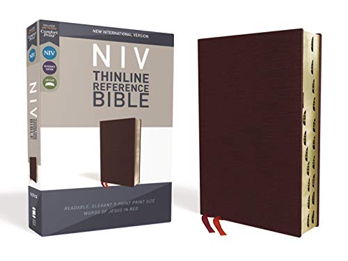 NIV, Thinline Reference Bible, Bonded Leather, Burgundy, Red Letter Edition, Indexed, Comfort Print by Zondervan, Bonded Leather book cover