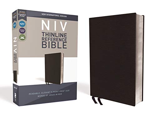NIV, Thinline Reference Bible, Bonded Leather, Black, Red Letter Edition, Comfort Print by Zondervan, Bonded Leather book cover