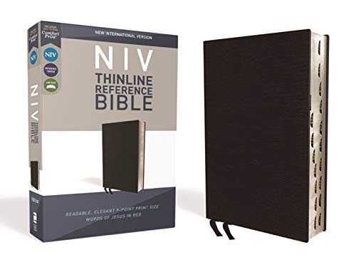 NIV, Thinline Reference Bible, Bonded Leather, Black, Red Letter Edition, Indexed, Comfort Print by Zondervan, Bonded Leather book cover