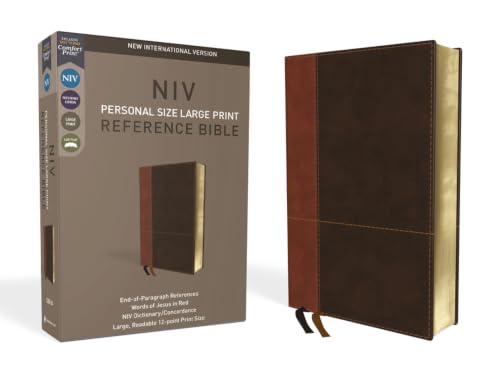 NIV, Personal Size Reference Bible, Large Print, Imitation Leather, Brown, Red Letter Edition, Comfort Print by Zondervan, Imitation Leather book cover