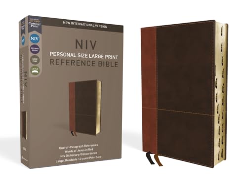 NIV, Personal Size Reference Bible, Large Print, Imitation Leather, Brown, Indexed, Red Letter Edition, Comfort Print by Zondervan, Imitation Leather book cover