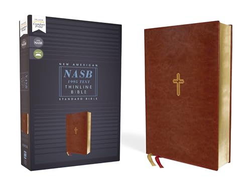 Nasb, Thinline Bible, Leathersoft, Brown, Red Letter Edition, 1995 Text, Comfort Print by Zondervan, Imitation Leather book cover