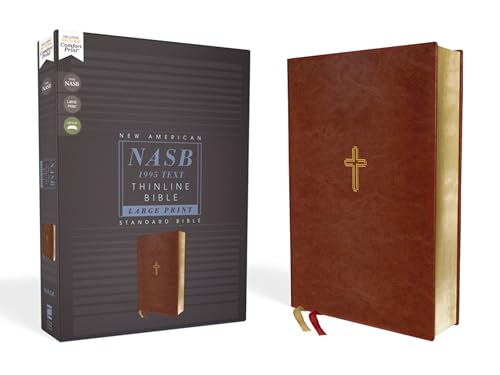 Nasb, Thinline Bible, Large Print, Leathersoft, Brown, Red Letter Edition, 1995 Text, Comfort Print by Zondervan, Imitation Leather book cover