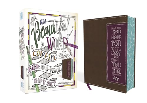 Niv, Beautiful Word Coloring Bible and 8-Pencil Gift Set, Leathersoft, Brown: Hundreds of Verses to Color by Zondervan, Imitation Leather book cover