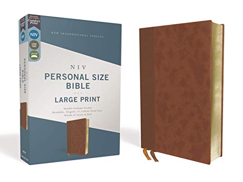 Niv, Personal Size Bible, Large Print, Leathersoft, Brown, Red Letter Edition, Comfort Print by Zondervan, Imitation Leather book cover