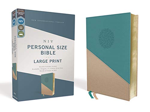 Niv, Personal Size Bible, Large Print, Leathersoft, Teal/Gold, Red Letter Edition, Comfort Print by Zondervan, Imitation Leather book cover