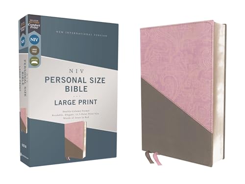 Niv, Personal Size Bible, Large Print, Leathersoft, Pink/Gray, Red Letter Edition, Comfort Print by Zondervan, Imitation Leather book cover