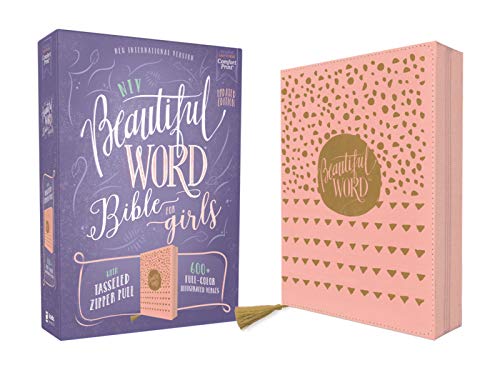 Niv, Beautiful Word Bible for Girls, Updated Edition, Leathersoft, Zippered, Pink, Red Letter, Comfort Print: 600+ Full-Color Illustrated Verses by Zondervan, Imitation Leather book cover