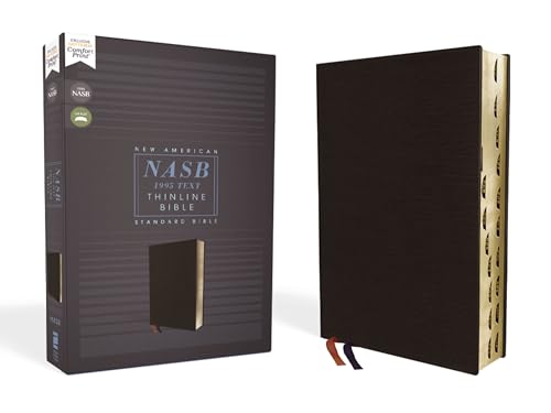 Nasb, Thinline Bible, Bonded Leather, Black, Red Letter Edition, 1995 Text, Thumb Indexed, Comfort Print by Zondervan, Bonded Leather book cover