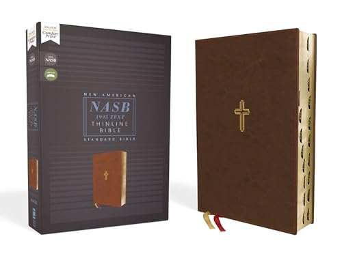 Nasb, Thinline Bible, Leathersoft, Brown, Red Letter Edition, 1995 Text, Thumb Indexed, Comfort Print by Zondervan, Imitation Leather book cover