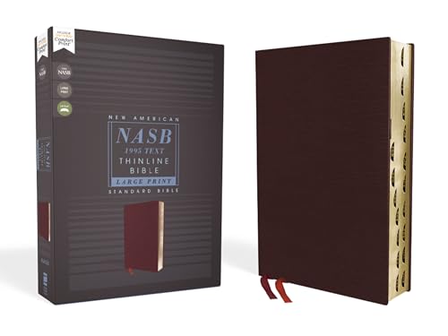 Nasb, Thinline Bible, Large Print, Bonded Leather, Burgundy, Red Letter Edition, 1995 Text, Thumb Indexed, Comfort Print by Zondervan, Bonded Leather book cover
