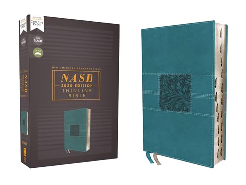 Nasb, Thinline Bible, Leathersoft, Teal, Red Letter Edition, 2020 Text, Thumb Indexed, Comfort Print by Zondervan, Imitation Leather book cover