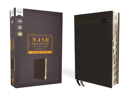 Nasb, Thinline Bible, Large Print, Leathersoft, Black, Red Letter Edition, 2020 Text, Thumb Indexed, Comfort Print by Zondervan, Imitation Leather book cover