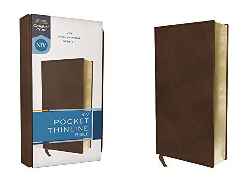 Niv, Pocket Thinline Bible, Leathersoft, Brown, Red Letter, Comfort Print by Zondervan, Imitation Leather book cover