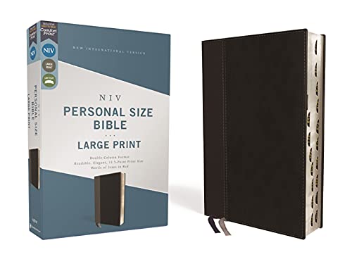Niv, Personal Size Bible, Large Print, Leathersoft, Black, Red Letter, Thumb Indexed, Comfort Print by Zondervan, Imitation Leather book cover