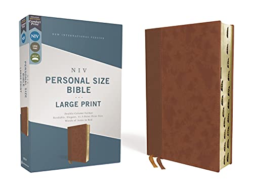 Niv, Personal Size Bible, Large Print, Leathersoft, Brown, Red Letter, Thumb Indexed, Comfort Print by Zondervan, Imitation Leather book cover