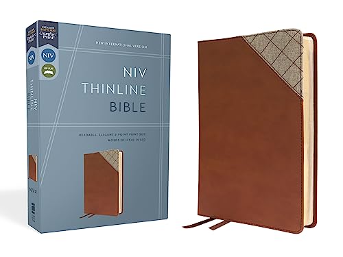 Niv, Thinline Bible, Leathersoft, Brown, Red Letter, Comfort Print by Zondervan, Imitation Leather book cover