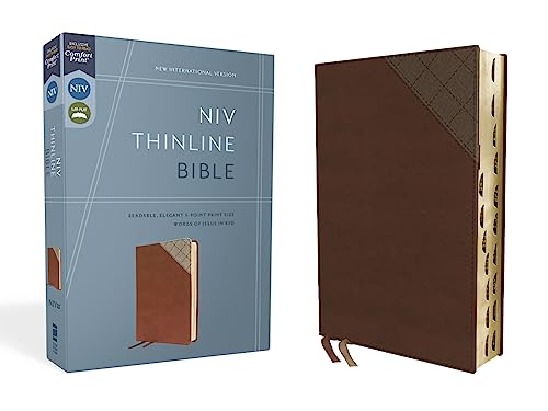 Niv, Thinline Bible, Leathersoft, Brown, Red Letter, Thumb Indexed, Comfort Print by Zondervan, Imitation Leather book cover