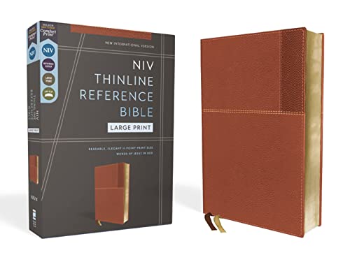 Niv, Thinline Reference Bible (Deep Study at a Portable Size), Large Print, Leathersoft, Brown, Red Letter, Comfort Print by Zondervan, Imitation Leather book cover