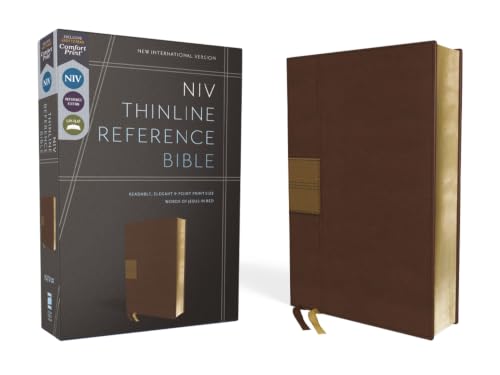 Niv, Thinline Reference Bible (Deep Study at a Portable Size), Leathersoft, Brown, Red Letter, Comfort Print by Zondervan, Imitation Leather book cover