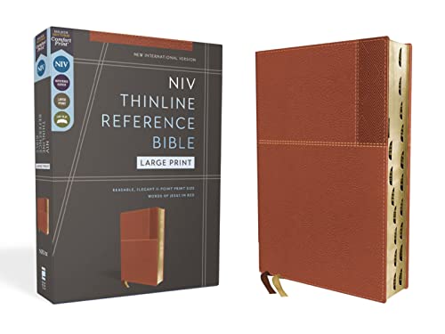 Niv, Thinline Reference Bible (Deep Study at a Portable Size), Large Print, Leathersoft, Brown, Red Letter, Thumb Indexed, Comfort Print by Zondervan, Imitation Leather book cover