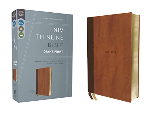 Niv, Thinline Bible, Giant Print, Leathersoft, Brown, Red Letter, Comfort Print by Zondervan, Imitation Leather book cover