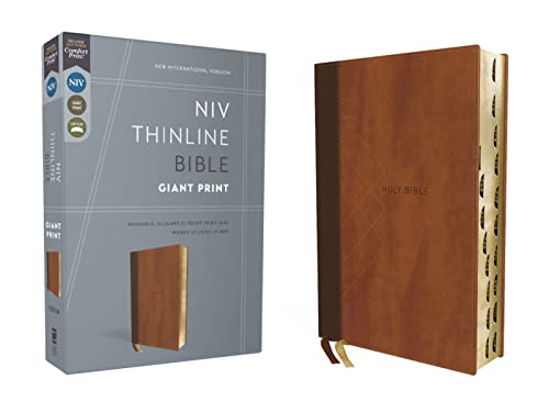 Niv, Thinline Bible, Giant Print, Leathersoft, Brown, Red Letter, Thumb Indexed, Comfort Print by Zondervan, Imitation Leather book cover