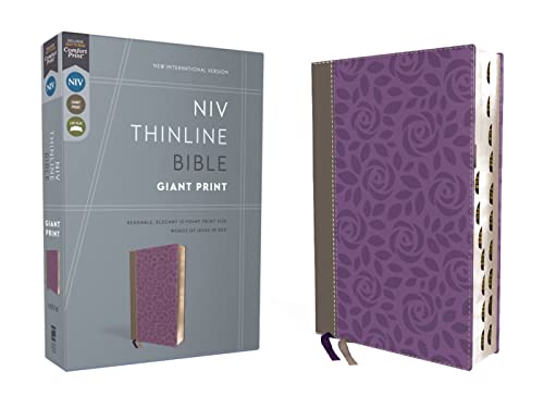 Niv, Thinline Bible, Giant Print, Leathersoft, Gray/Purple, Red Letter, Thumb Indexed, Comfort Print by Zondervan, Imitation Leather book cover